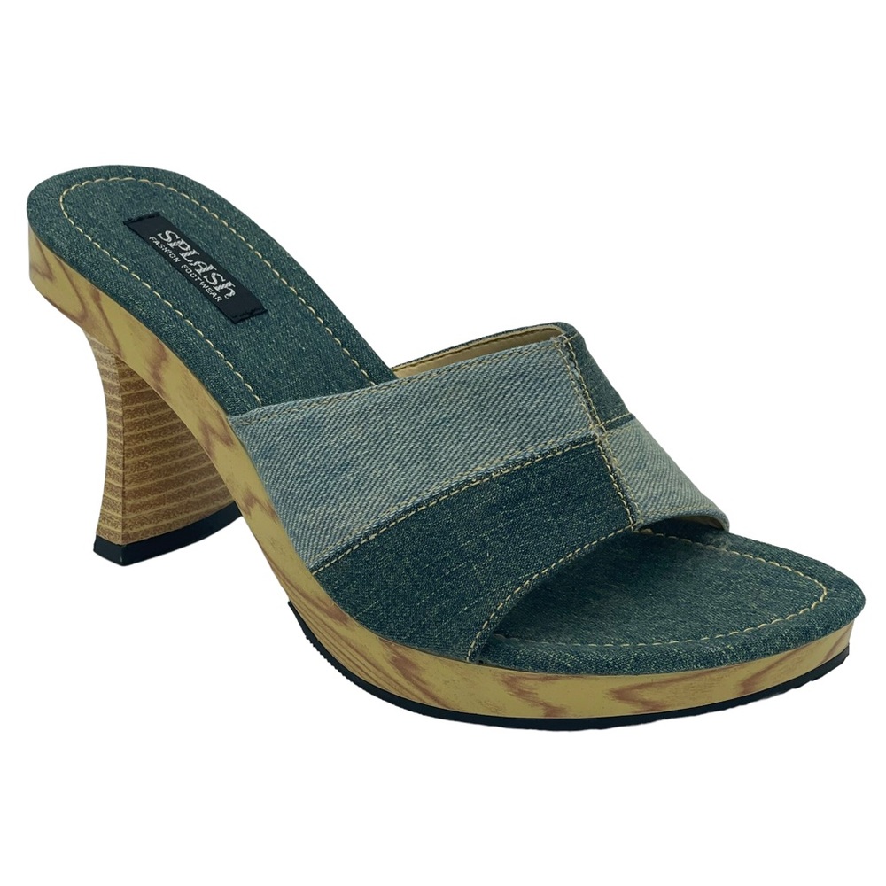 Splash Vintage Patchwork Blue Denim Heels - image 2